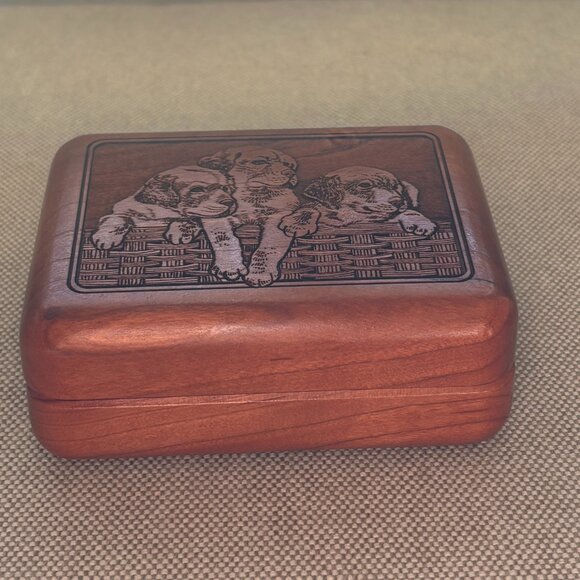 Vintage Wilderness Woods Puppies Small Trinket Keepsake Box - Picture 2 of 7